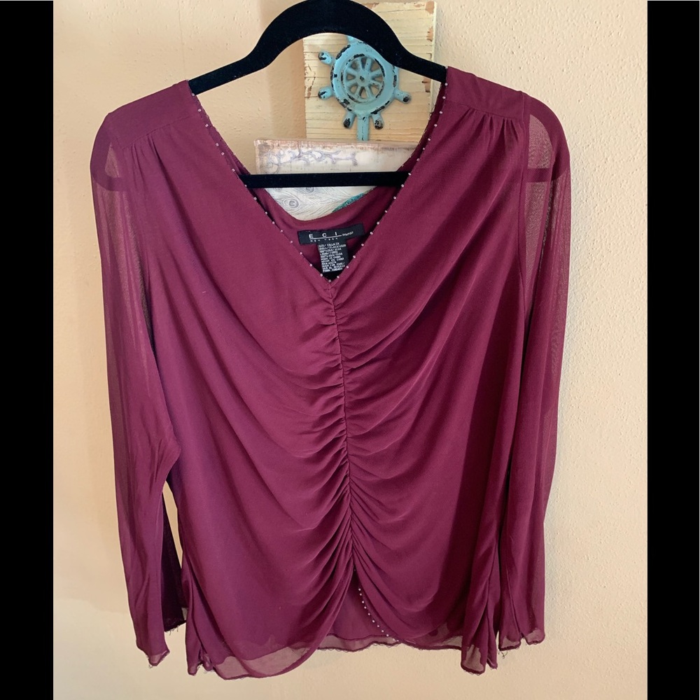 Beautiful Wine Silk Mesh Blouse